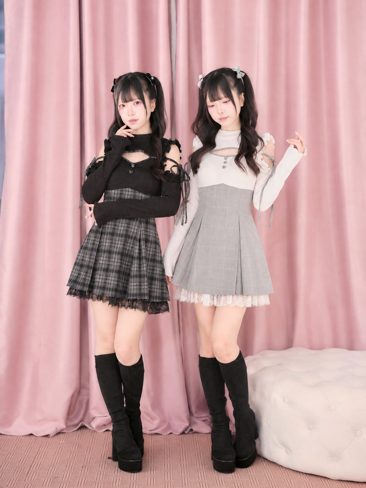 Knitted Plaid Japanese Mass Produced Faux Two Piece Dress - LolitaEra