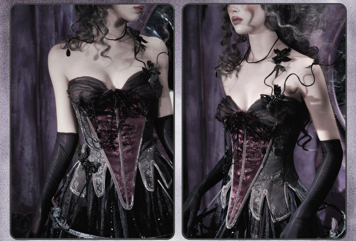 Legacy of the Departed Gothic Dark Butterfly Specter Boned Corset - LolitaEra