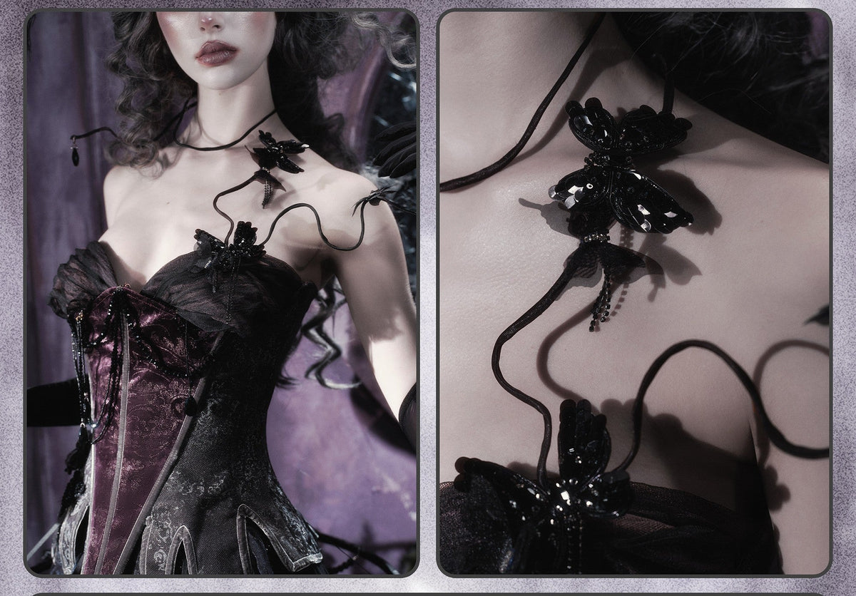 Legacy of the Departed Gothic Dark Butterfly Specter Boned Corset - LolitaEra