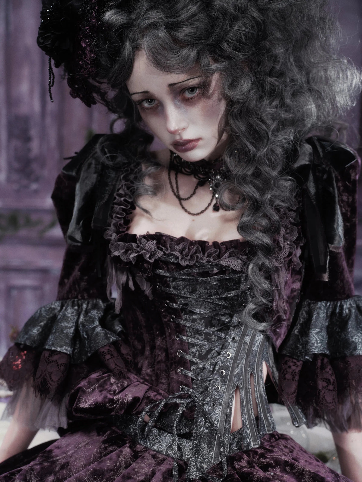 Legacy of the Departed Gothic Dark Drowned Earl Purple Boned Corset - LolitaEra