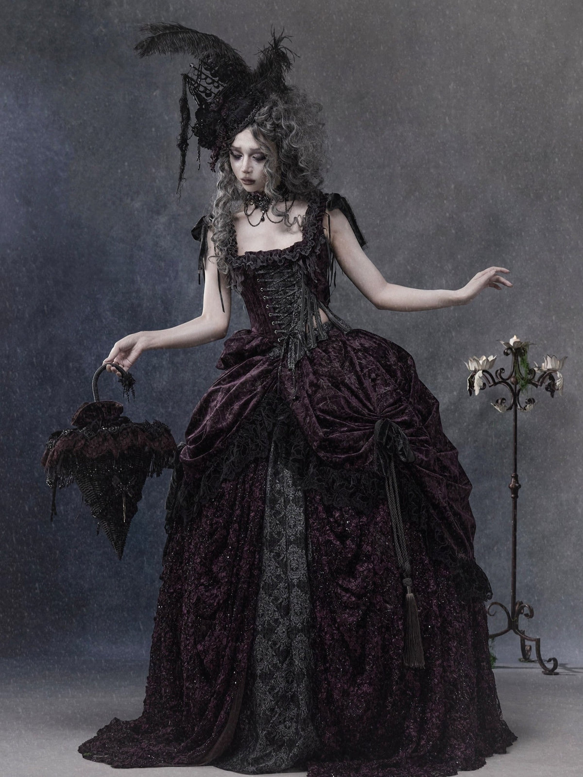 Legacy of the Departed Gothic Dark Drowned Earl Purple Boned Corset - LolitaEra