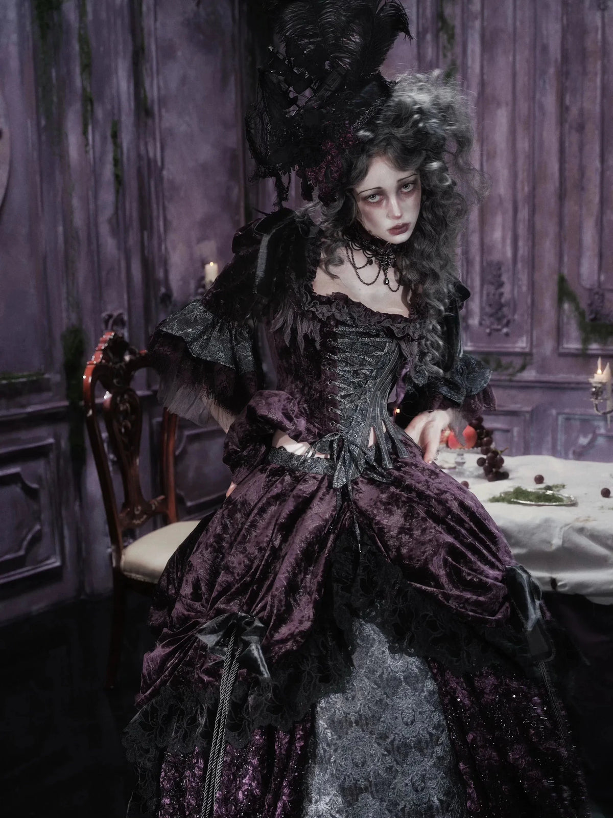Legacy of the Departed Gothic Dark Drowned Earl Purple Boned Corset - LolitaEra