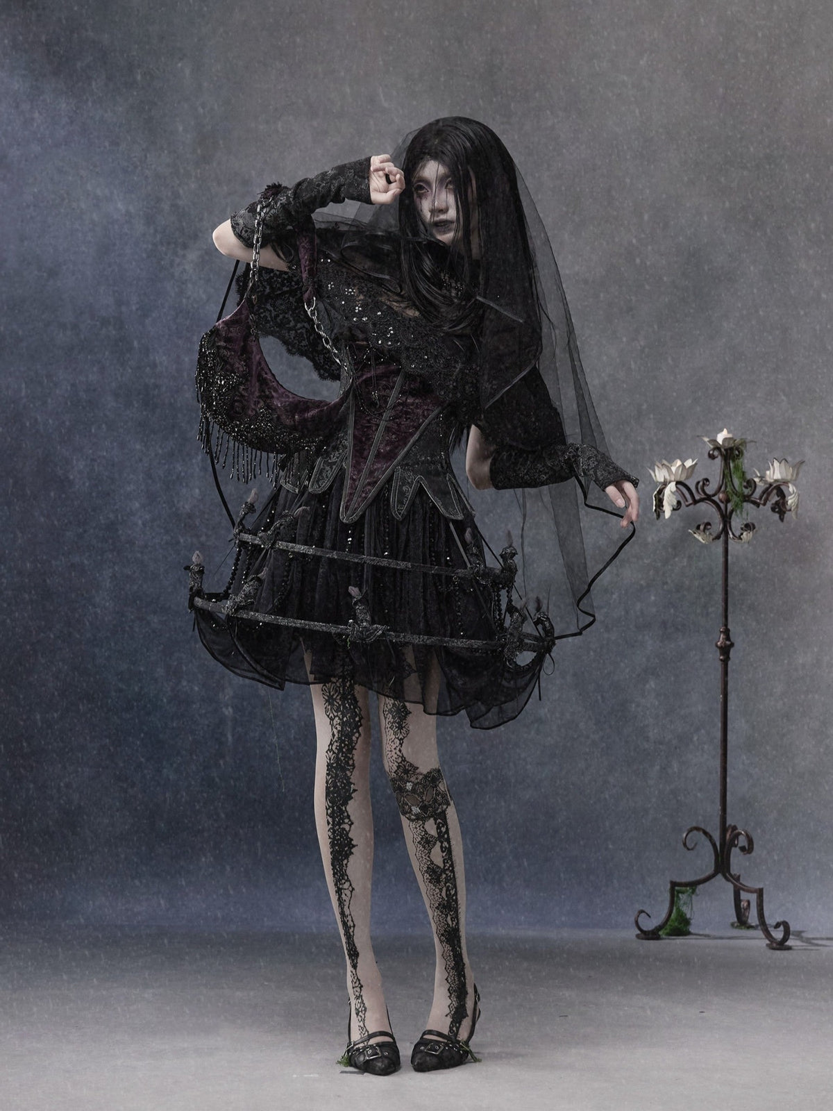 Legacy of the Departed Gothic Dark Lace Black Cape Outerwear - LolitaEra