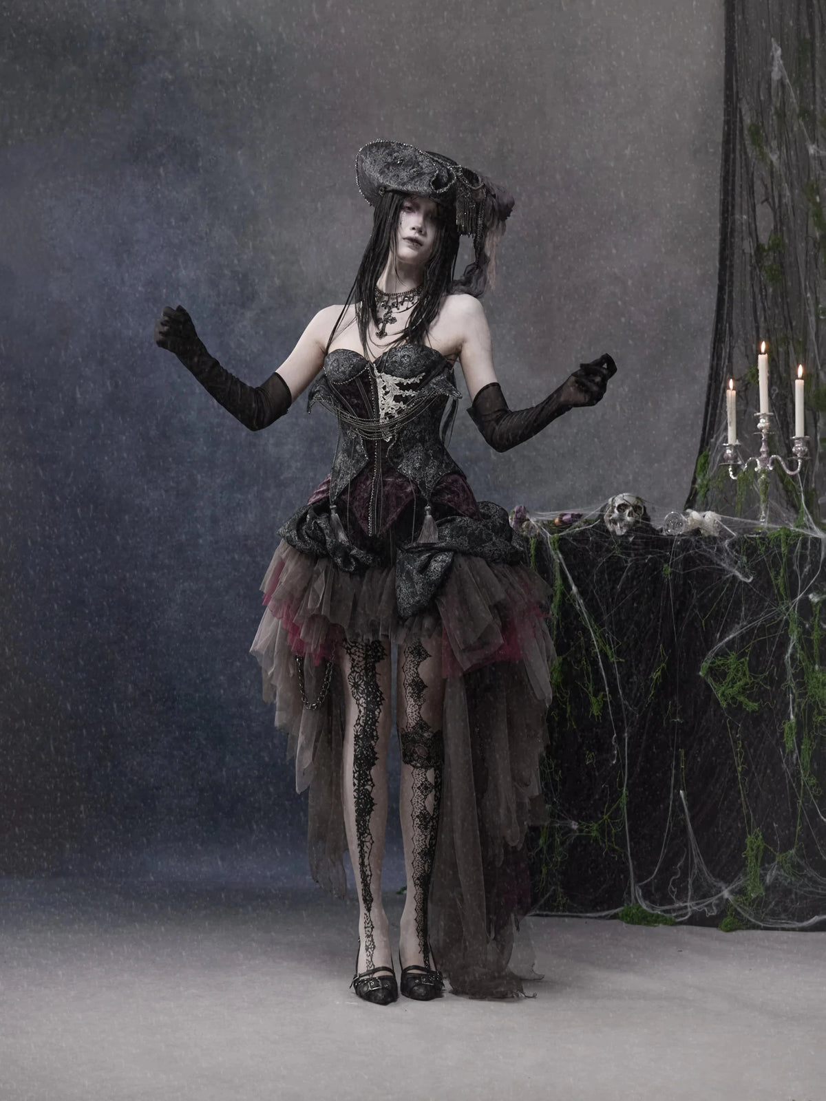 Legacy of the Departed Gothic Dark Rib Specter Purple Boned Corset - LolitaEra