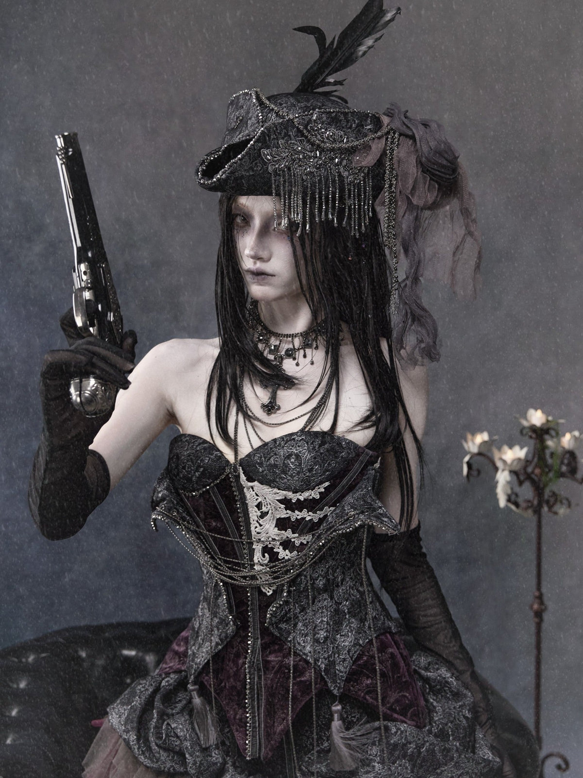 Legacy of the Departed Gothic Dark Rib Specter Purple Boned Corset - LolitaEra