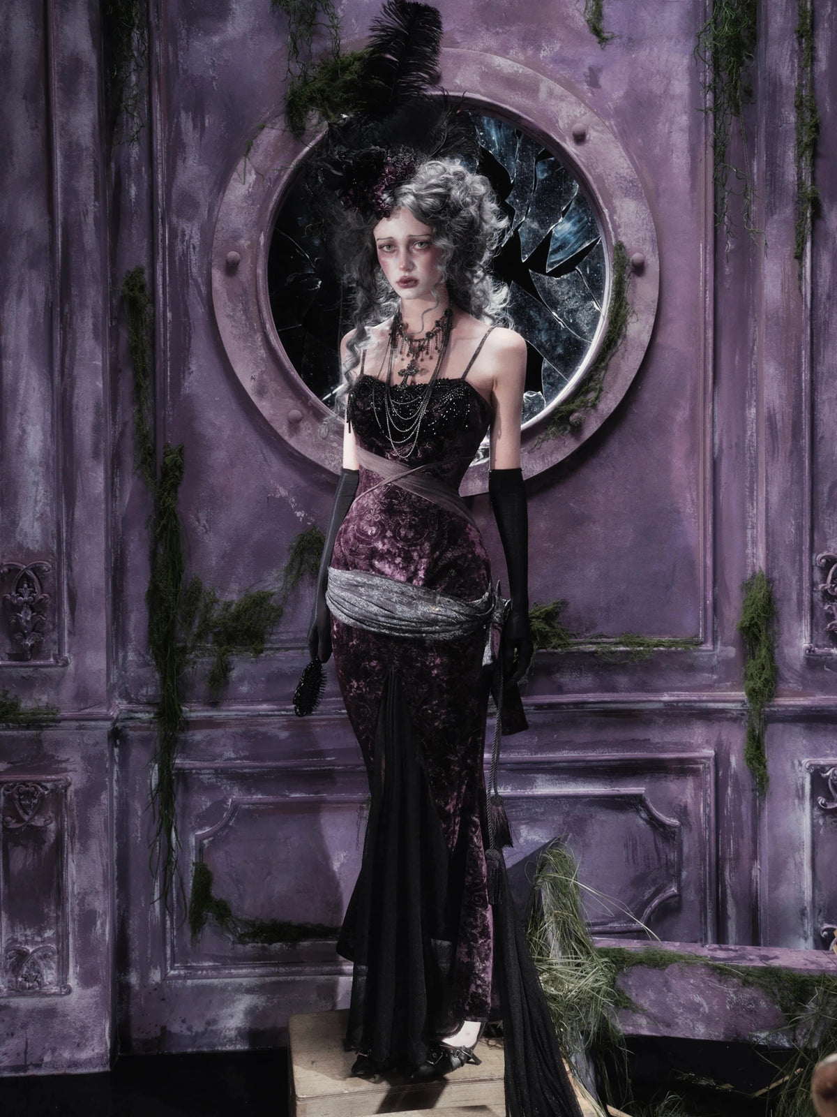 Legacy of the Departed Gothic Dark Spectral Train Slip Dress - LolitaEra