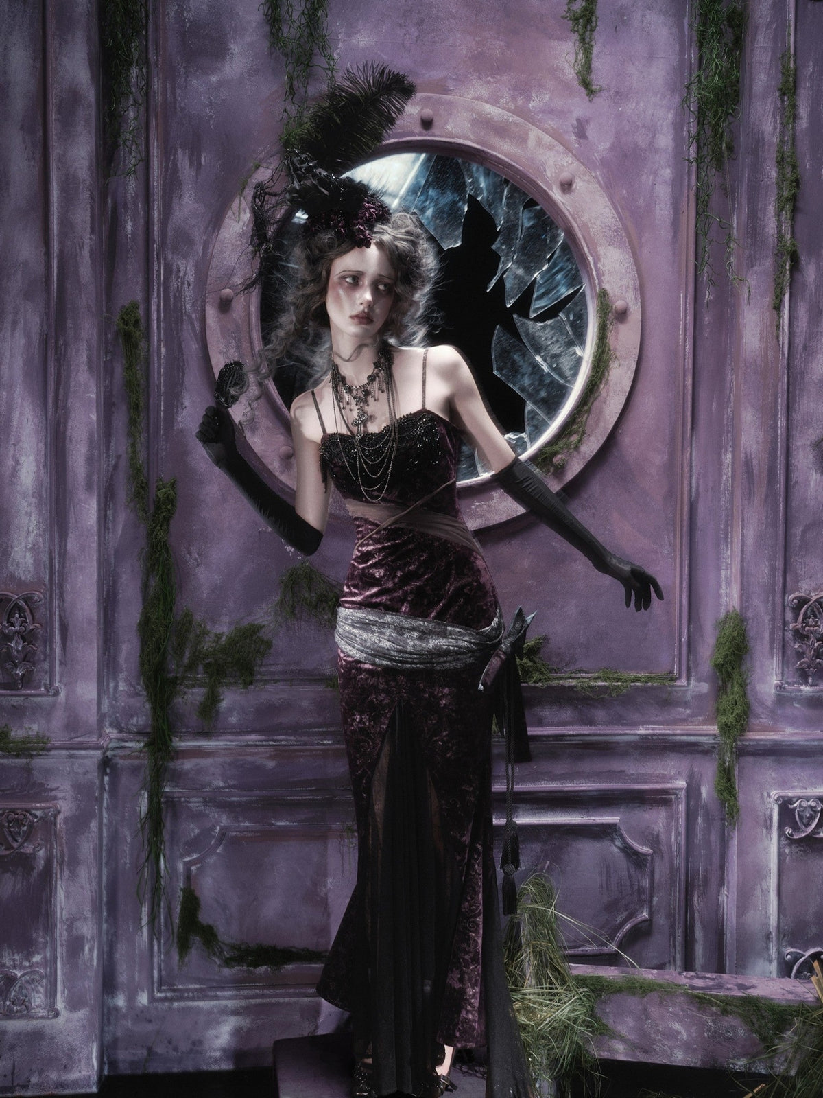 Legacy of the Departed Gothic Dark Spectral Train Slip Dress - LolitaEra