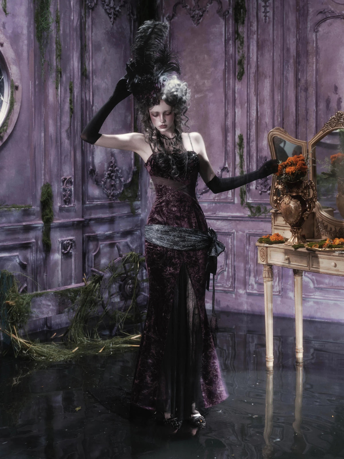 Legacy of the Departed Gothic Dark Spectral Train Slip Dress - LolitaEra