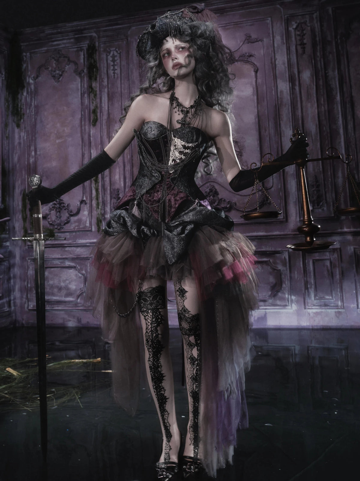 Legacy of the Departed Gothic Dark Spectral Tulle Midi Skirt - LolitaEra