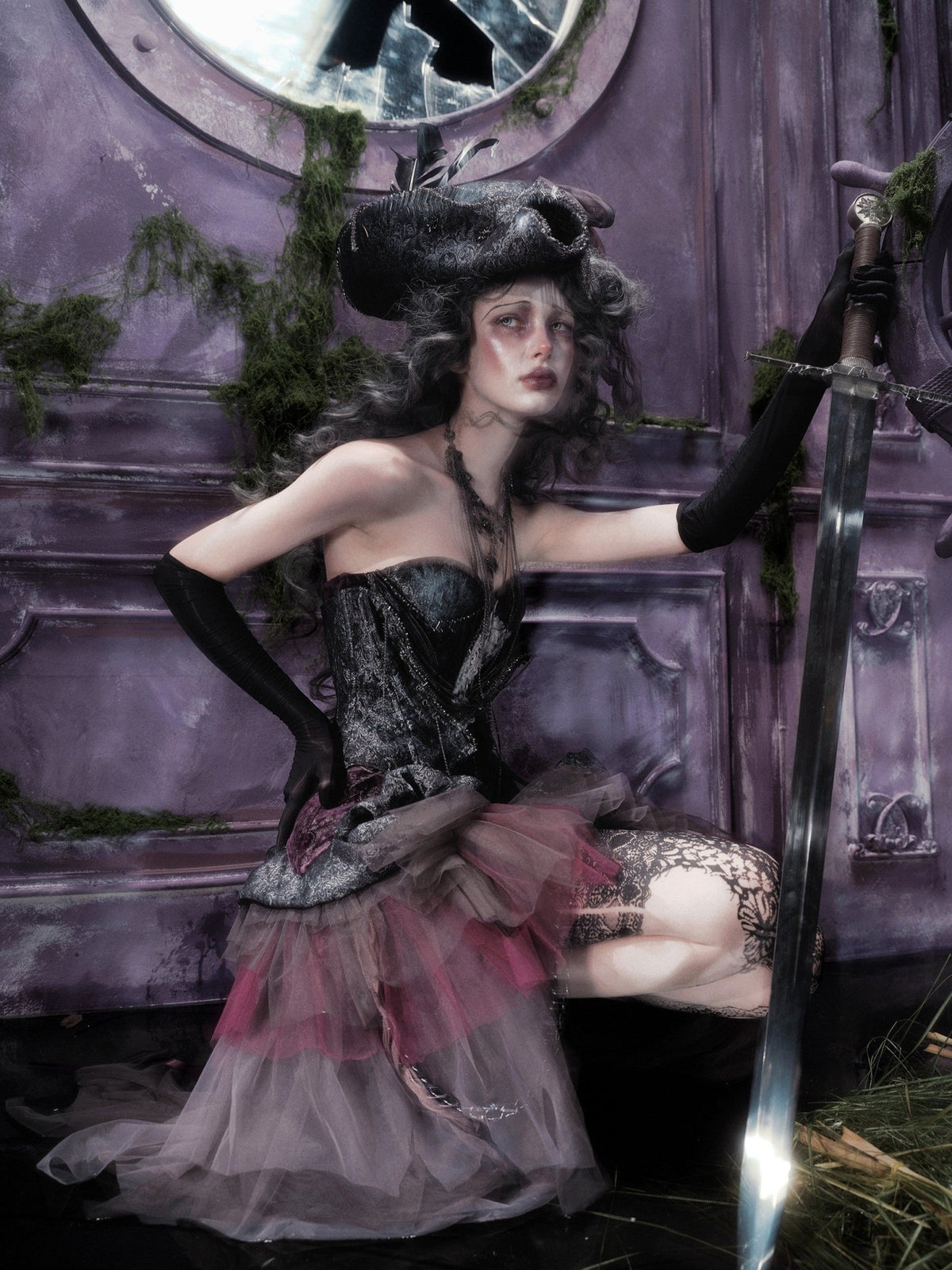 Legacy of the Departed Gothic Dark Spectral Tulle Midi Skirt - LolitaEra