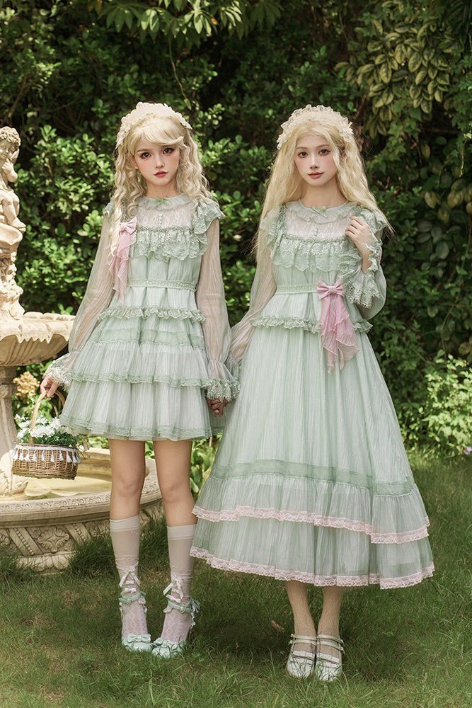 Lime Soda Lolita Ruffle Spaghetti Strap JSK Twin Dress 1742 - LolitaEraGreen Short SetSLime Soda Lolita Ruffle Spaghetti Strap JSK Twin Dress 1742