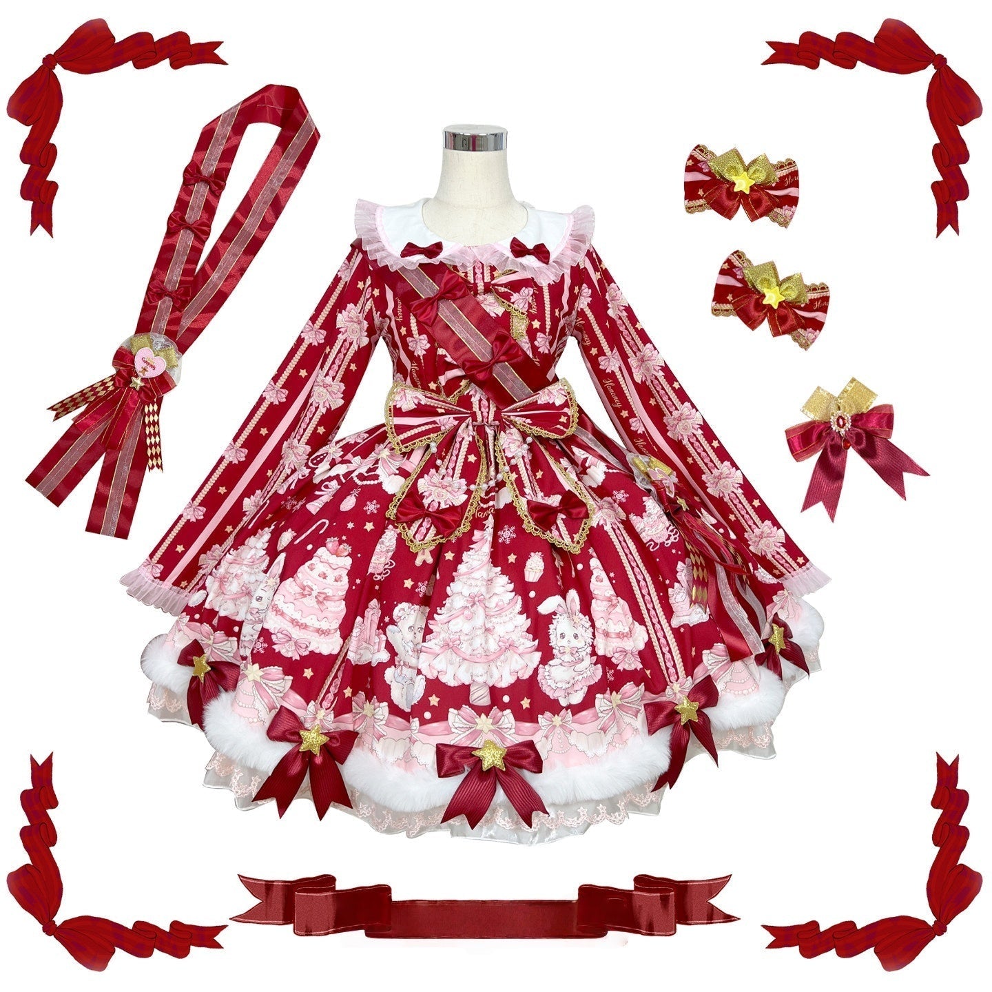 [Limited Edition: Apr 19] Hua Tian Studio Christmas Carol JSK & OP - LolitaEra(Long Sleeve)RedXS[Limited Edition: Apr 19] Hua Tian Studio Christmas Carol JSK & OP