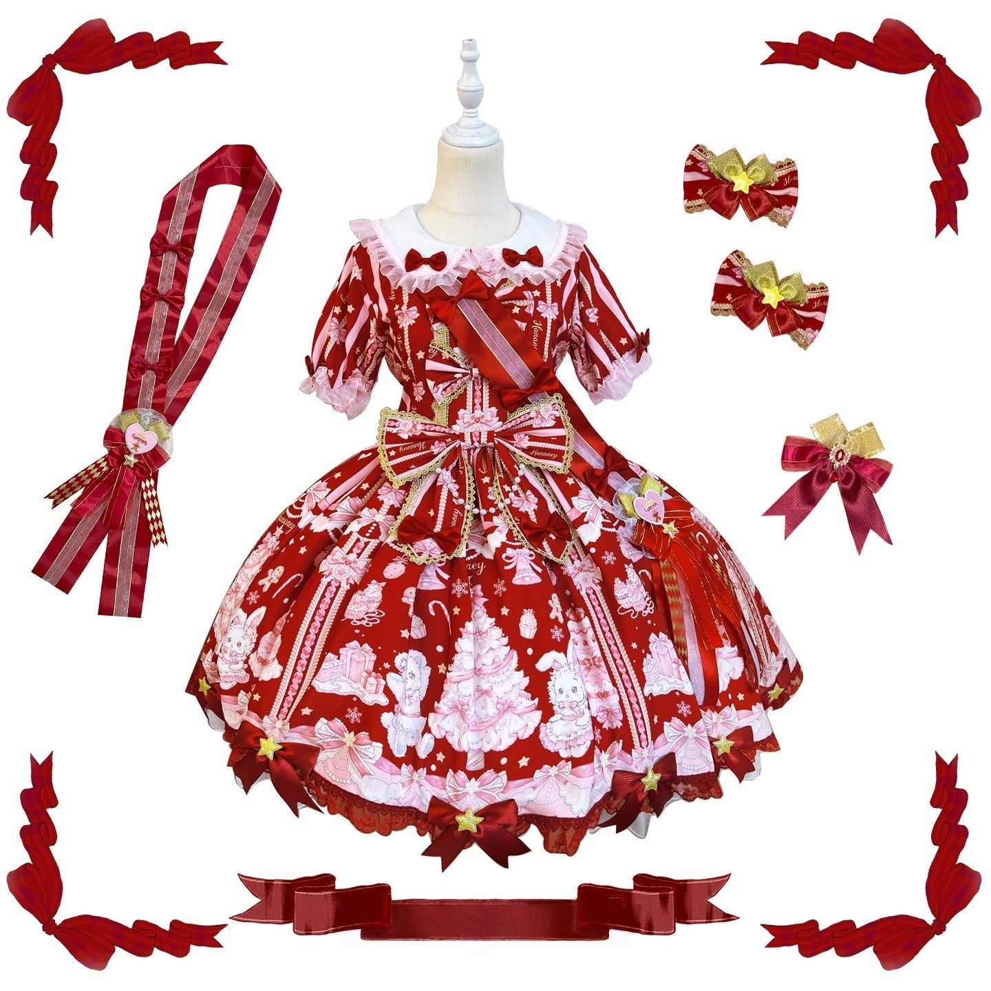 [Limited Edition: Apr 19] Hua Tian Studio Christmas Carol JSK & OP - LolitaEraOP (Short Sleeve)RedXS[Limited Edition: Apr 19] Hua Tian Studio Christmas Carol JSK & OP