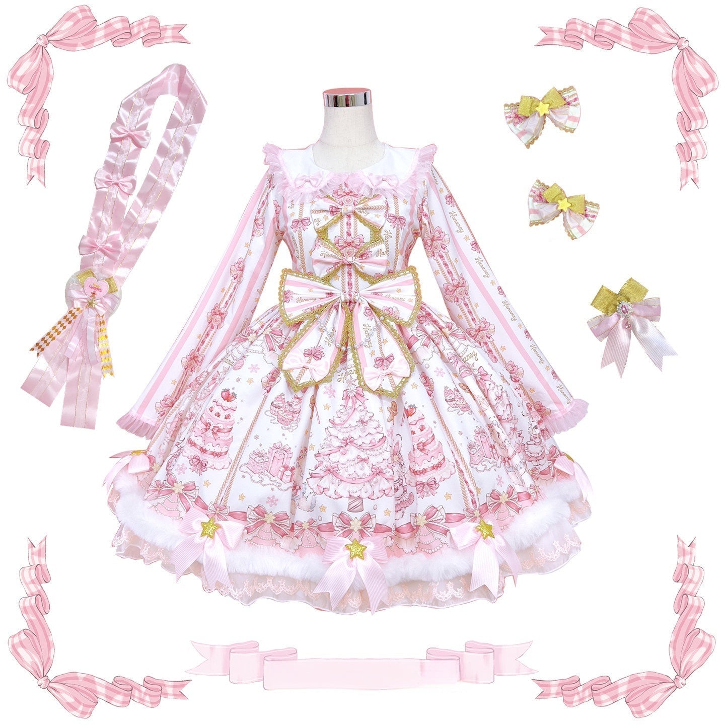 [Limited Edition: Apr 19] Hua Tian Studio Christmas Carol JSK & OP - LolitaEra(Long Sleeve)PinkXS[Limited Edition: Apr 19] Hua Tian Studio Christmas Carol JSK & OP