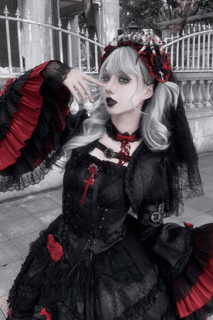 [Limited Edition: Apr 23] Blood Feast JSK Dark Gothic Lolita Dress with Bolero Set - LolitaEraSet=JSK Dress + BoleroS[Limited Edition: Apr 23] Blood Feast JSK Dark Gothic Lolita Dress with Bolero Set