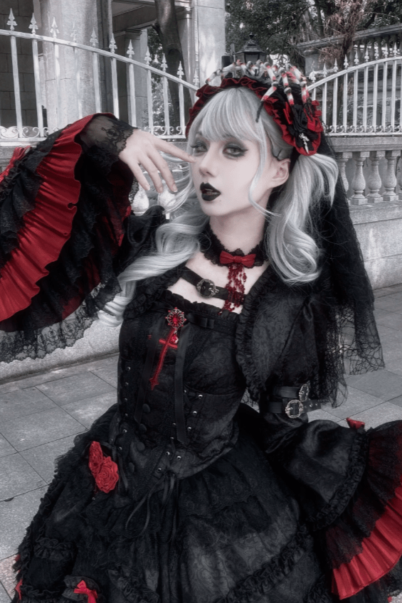 [Limited Edition: Apr 23] Blood Feast JSK Dark Gothic Lolita Dress with Bolero Set - LolitaEraSet=JSK Dress + BoleroS[Limited Edition: Apr 23] Blood Feast JSK Dark Gothic Lolita Dress with Bolero Set