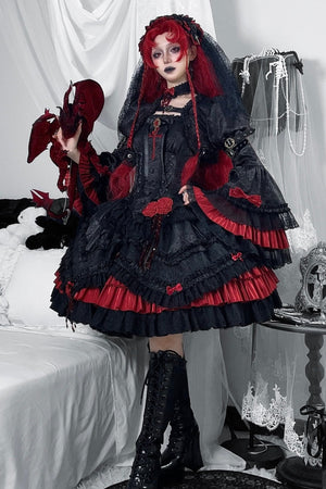 [Limited Edition: Apr 23] Blood Feast JSK Dark Gothic Lolita Dress with Bolero Set - LolitaEraSet=JSK Dress + BoleroS[Limited Edition: Apr 23] Blood Feast JSK Dark Gothic Lolita Dress with Bolero Set