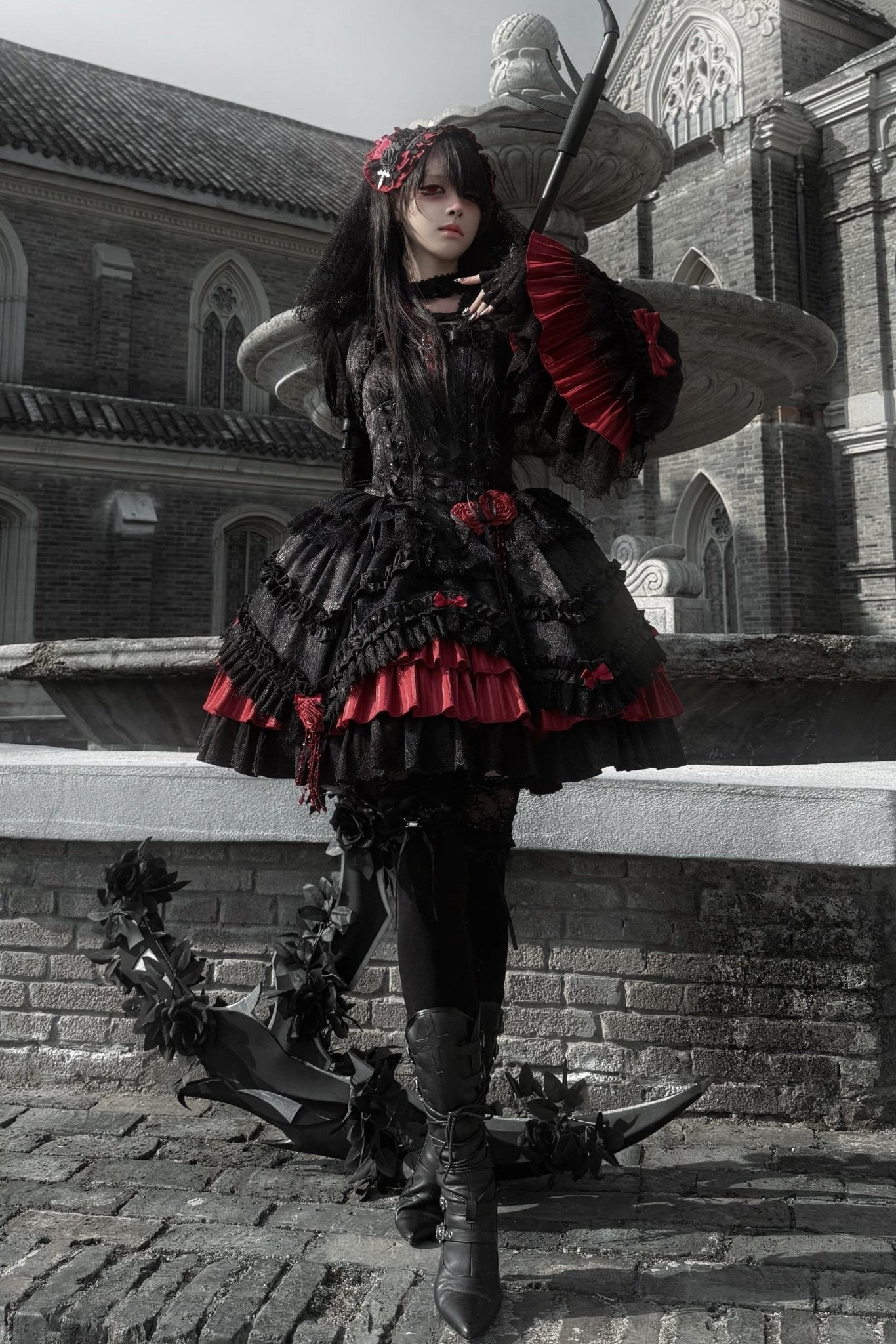 [Limited Edition: Apr 23] Blood Feast JSK Dark Gothic Lolita Dress with Bolero Set - LolitaEraSet=JSK Dress + BoleroS[Limited Edition: Apr 23] Blood Feast JSK Dark Gothic Lolita Dress with Bolero Set