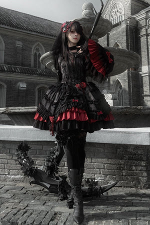 [Limited Edition: Apr 23] Blood Feast JSK Dark Gothic Lolita Dress with Bolero Set - LolitaEraSet=JSK Dress + BoleroS[Limited Edition: Apr 23] Blood Feast JSK Dark Gothic Lolita Dress with Bolero Set