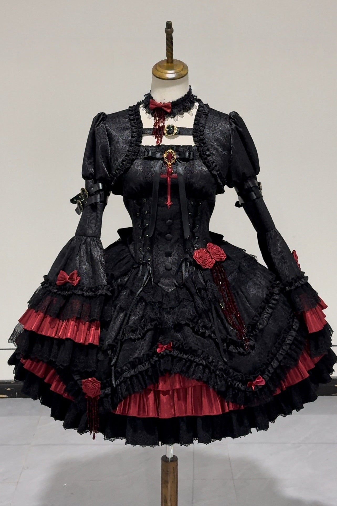 [Limited Edition: Apr 23] Blood Feast JSK Dark Gothic Lolita Dress with Bolero Set - LolitaEraSet=JSK Dress + BoleroS[Limited Edition: Apr 23] Blood Feast JSK Dark Gothic Lolita Dress with Bolero Set