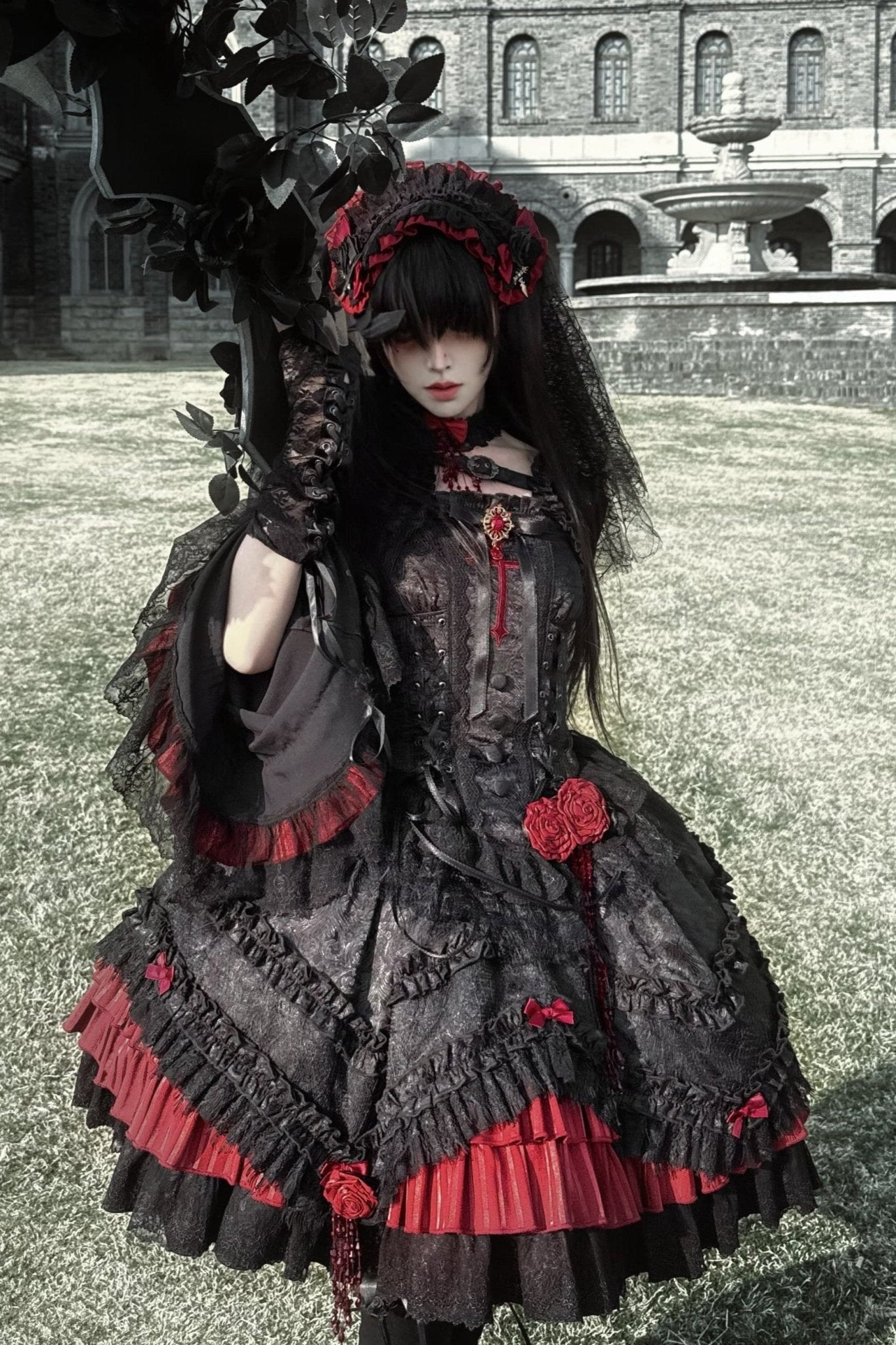 [Limited Edition: Apr 23] Blood Feast JSK Dark Gothic Lolita Dress with Bolero Set - LolitaEraSet=JSK Dress + BoleroS[Limited Edition: Apr 23] Blood Feast JSK Dark Gothic Lolita Dress with Bolero Set