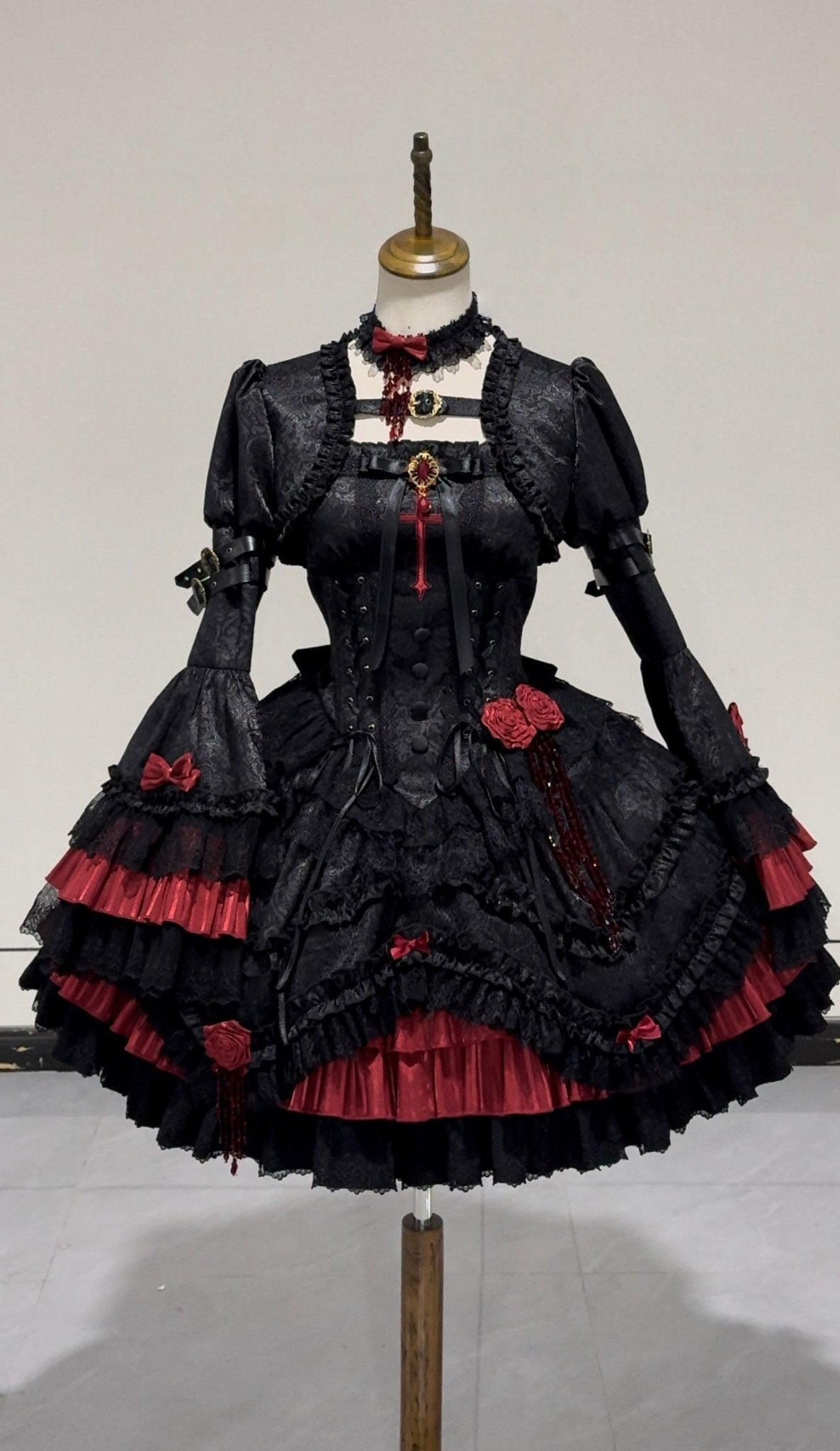 [Limited Edition: Apr 23] Blood Feast JSK Dark Gothic Lolita Dress with Bolero Set - LolitaEraSet=JSK Dress + BoleroS[Limited Edition: Apr 23] Blood Feast JSK Dark Gothic Lolita Dress with Bolero Set