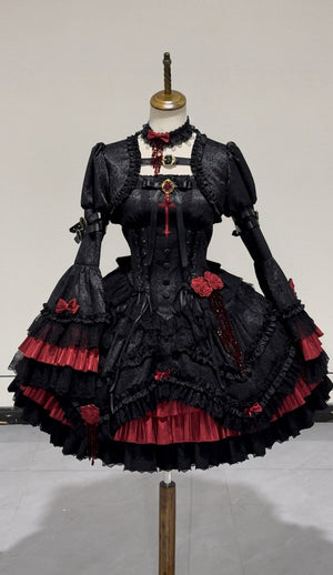 [Limited Edition: Apr 23] Blood Feast JSK Dark Gothic Lolita Dress with Bolero Set - LolitaEraSet=JSK Dress + BoleroS[Limited Edition: Apr 23] Blood Feast JSK Dark Gothic Lolita Dress with Bolero Set