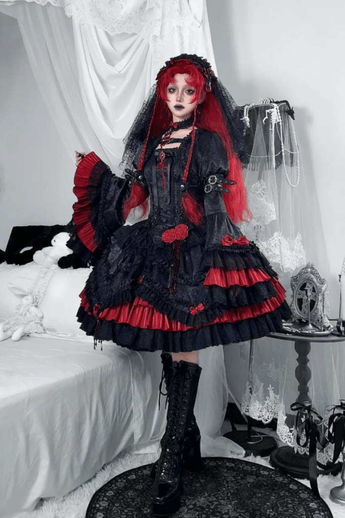 [Limited Edition: Apr 23] Blood Feast JSK Dark Gothic Lolita Dress with Bolero Set - LolitaEraSet=JSK Dress + BoleroS[Limited Edition: Apr 23] Blood Feast JSK Dark Gothic Lolita Dress with Bolero Set
