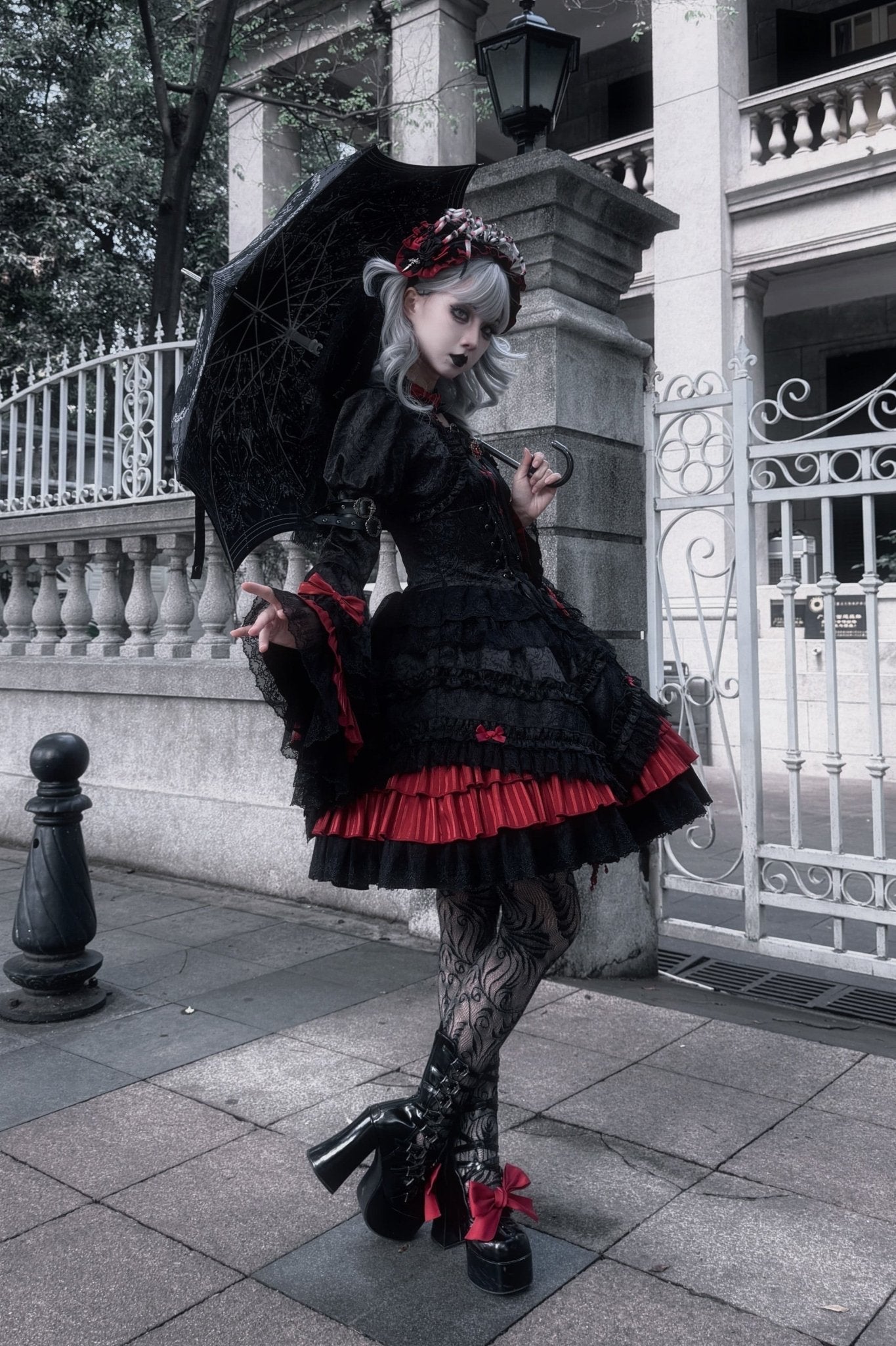[Limited Edition: Apr 23] Blood Feast JSK Dark Gothic Lolita Dress with Bolero Set - LolitaEraSet=JSK Dress + BoleroS[Limited Edition: Apr 23] Blood Feast JSK Dark Gothic Lolita Dress with Bolero Set