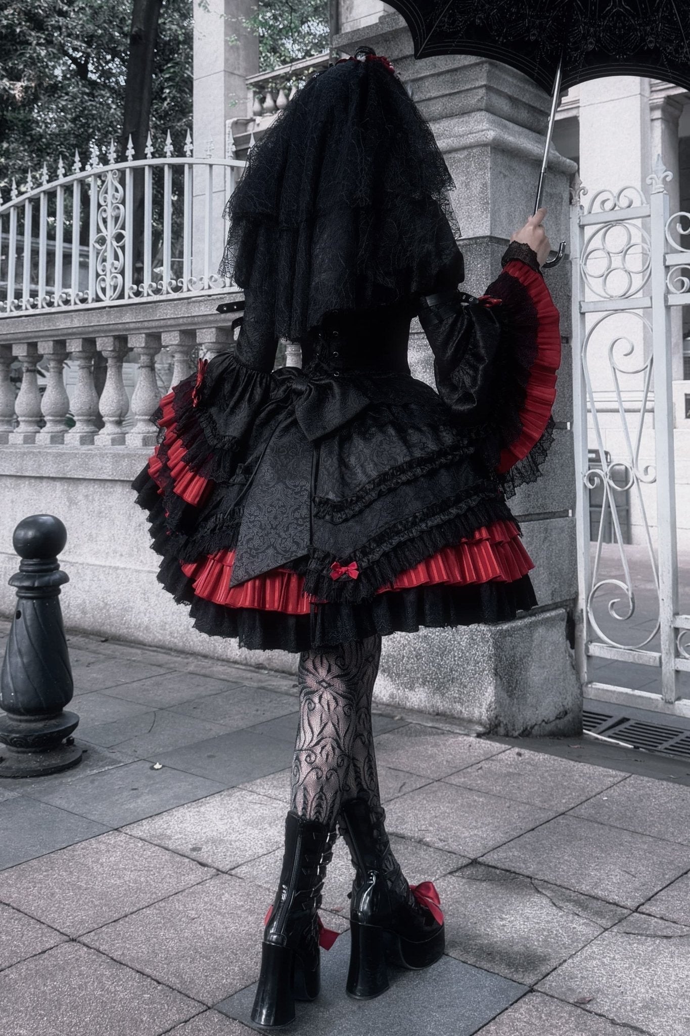[Limited Edition: Apr 23] Blood Feast JSK Dark Gothic Lolita Dress with Bolero Set - LolitaEraSet=JSK Dress + BoleroS[Limited Edition: Apr 23] Blood Feast JSK Dark Gothic Lolita Dress with Bolero Set