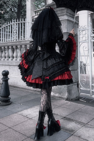 [Limited Edition: Apr 23] Blood Feast JSK Dark Gothic Lolita Dress with Bolero Set - LolitaEraSet=JSK Dress + BoleroS[Limited Edition: Apr 23] Blood Feast JSK Dark Gothic Lolita Dress with Bolero Set