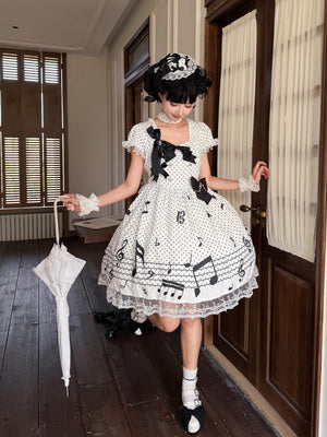 [Limited Edition: May 10] Little Note Short Sleeve OP Dress - LolitaEraWhiteOP DressXS[Limited Edition: May 10] Little Note Short Sleeve OP Dress