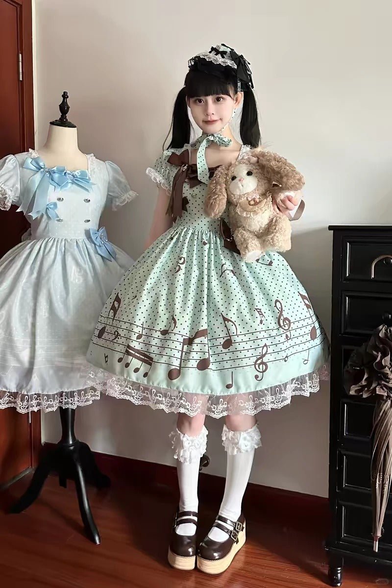 [Limited Edition: May 10] Little Note Short Sleeve OP Dress - LolitaEraMint greenOP DressXS[Limited Edition: May 10] Little Note Short Sleeve OP Dress