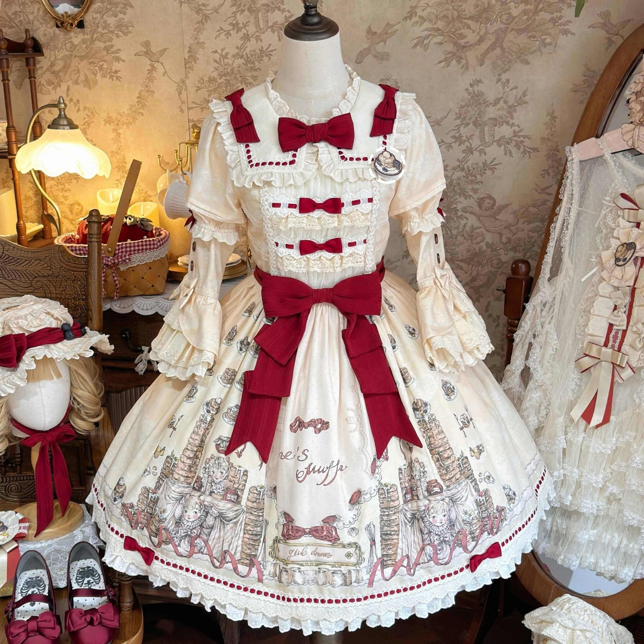 [Limited Edition: May 11] Muffin Post OP Lolita Dress - LolitaEraComplex OP+Detachable SleevesBeigeS[Limited Edition: May 11] Muffin Post OP Lolita Dress