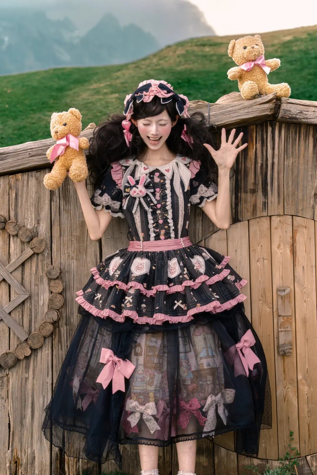 [Limited Edition: May 17] Lazy Bow JSK Gradient Bow Lolita Dress - LolitaEraJSK DressBlackS[Limited Edition: May 17] Lazy Bow JSK Gradient Bow Lolita Dress