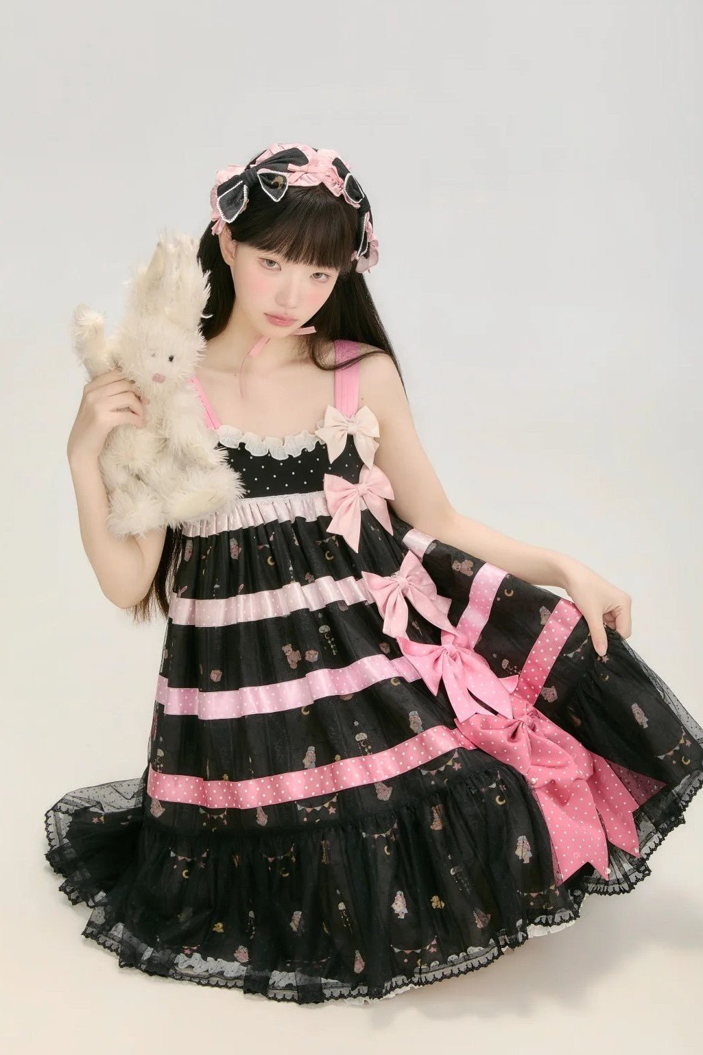 [Limited Edition: May 17] Lazy Bow JSK Gradient Bow Lolita Dress - LolitaEraJSK DressBlackS[Limited Edition: May 17] Lazy Bow JSK Gradient Bow Lolita Dress