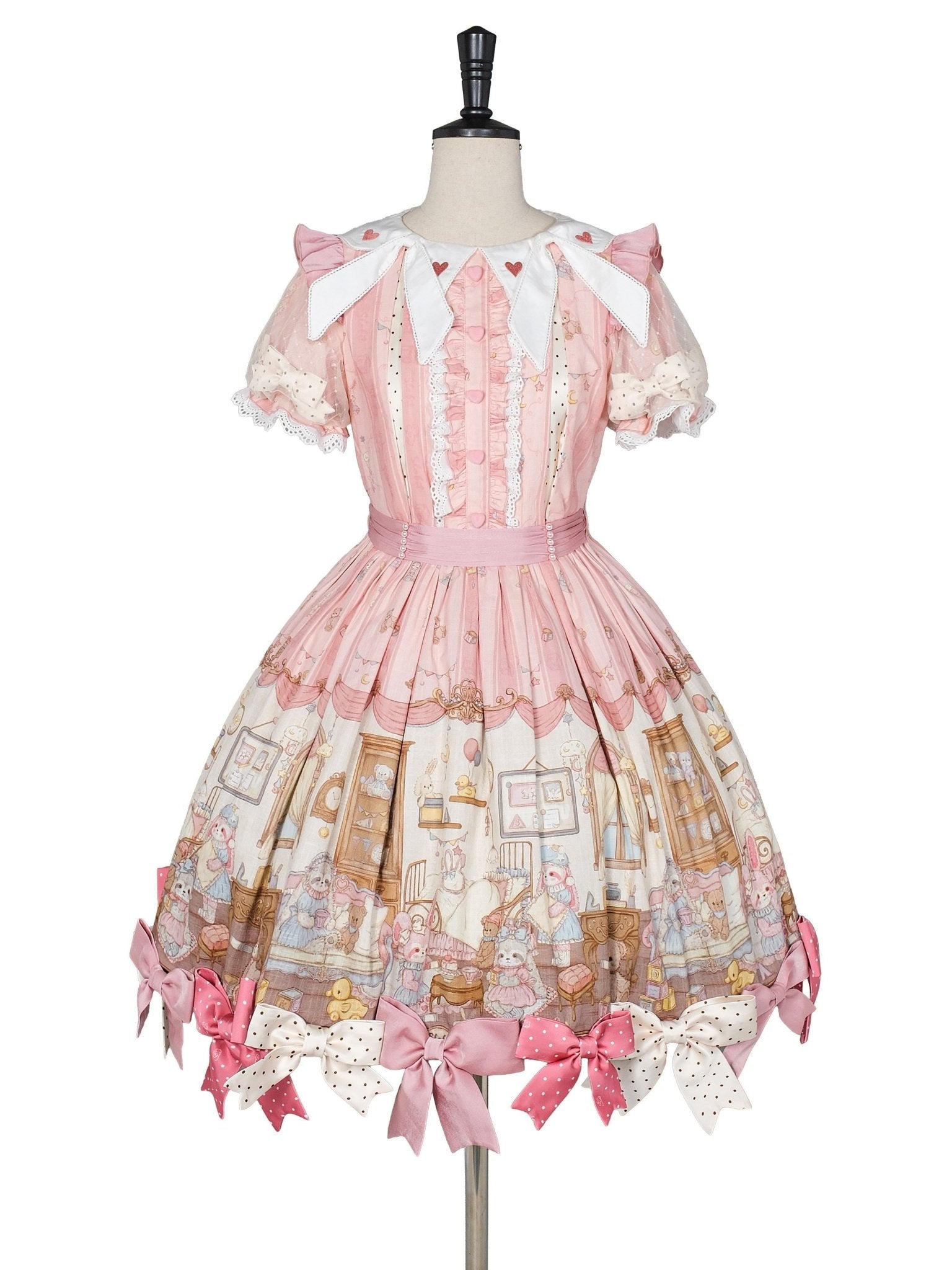 [Limited Edition: May 17] Lazy Bow JSK Gradient Bow Lolita Dress - LolitaEraShort OP+OverSkirtPinkS[Limited Edition: May 17] Lazy Bow JSK Gradient Bow Lolita Dress