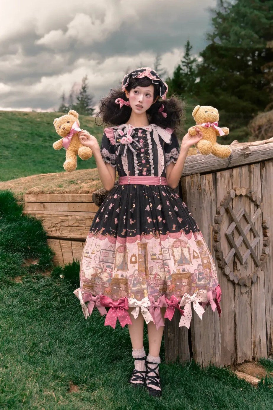 [Limited Edition: May 17] Lazy Bow JSK Gradient Bow Lolita Dress - LolitaEraJSK DressBlackS[Limited Edition: May 17] Lazy Bow JSK Gradient Bow Lolita Dress