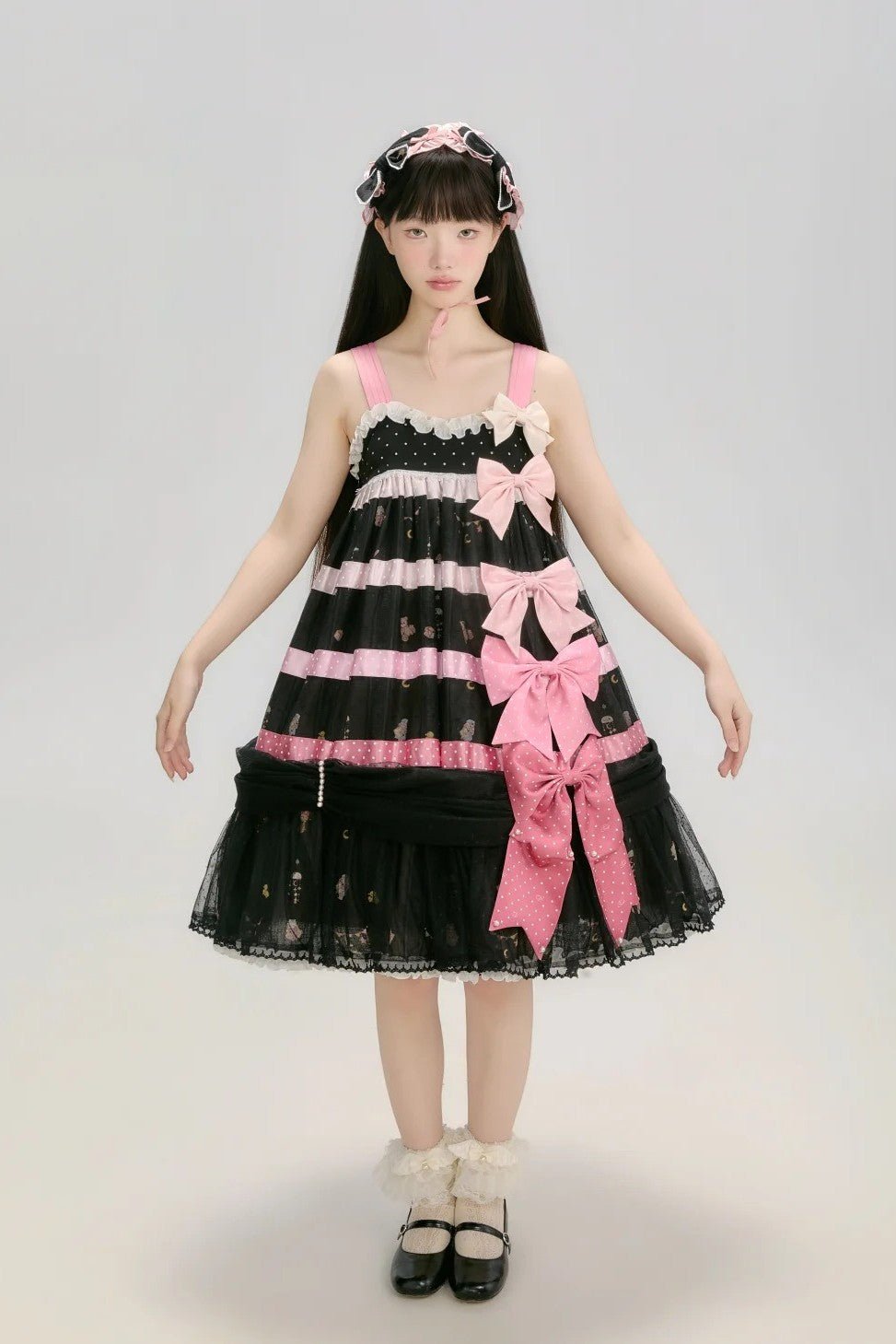 [Limited Edition: May 17] Lazy Bow JSK Gradient Bow Lolita Dress - LolitaEraShort OP+OverSkirtPinkS[Limited Edition: May 17] Lazy Bow JSK Gradient Bow Lolita Dress