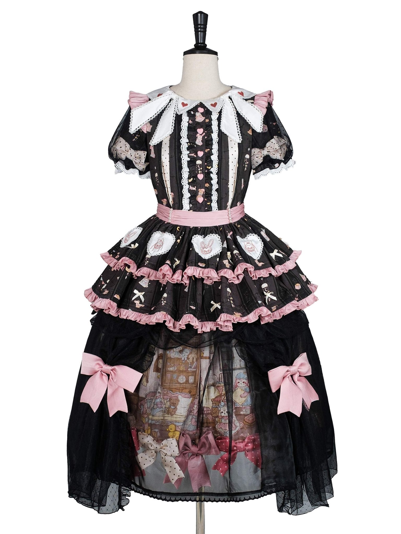 [Limited Edition: May 17] Lazy Bow JSK Gradient Bow Lolita Dress - LolitaEraShort OP+OverSkirtPinkS[Limited Edition: May 17] Lazy Bow JSK Gradient Bow Lolita Dress