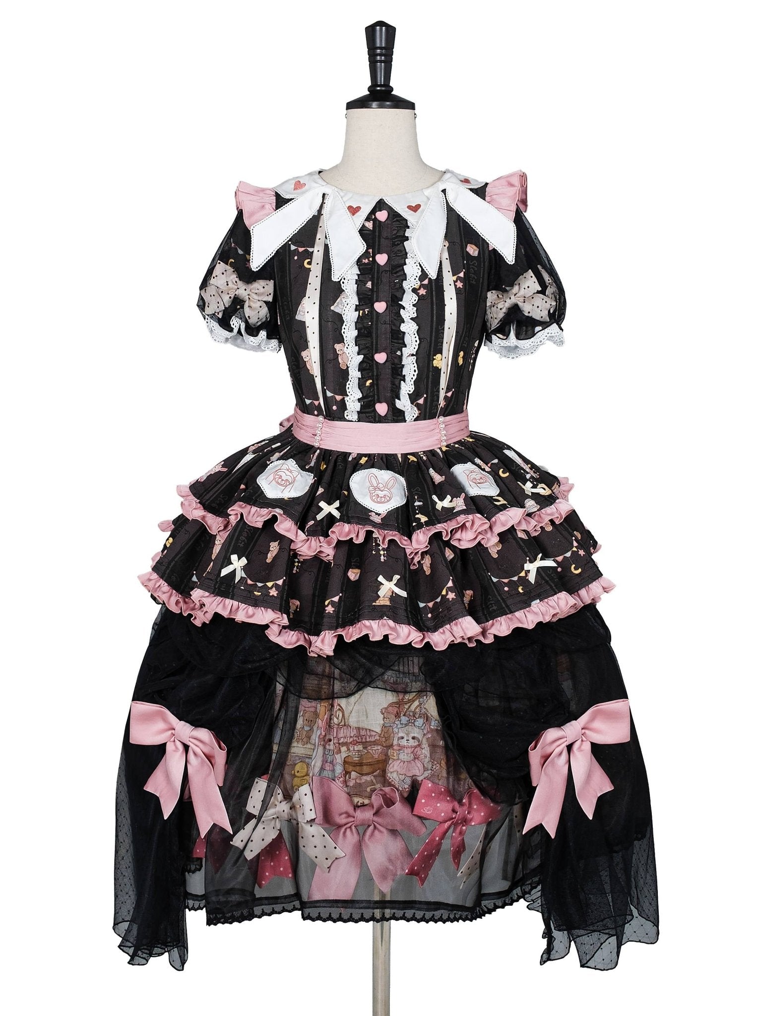 [Limited Edition: May 17] Lazy Bow JSK Gradient Bow Lolita Dress - LolitaEraShort OP+OverSkirtBlackS[Limited Edition: May 17] Lazy Bow JSK Gradient Bow Lolita Dress