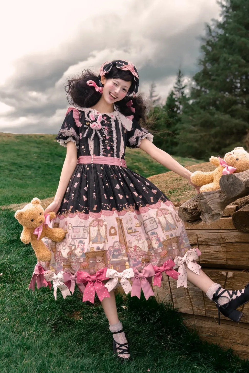 [Limited Edition: May 17] Lazy Bow JSK Gradient Bow Lolita Dress - LolitaEraJSK DressBlackS[Limited Edition: May 17] Lazy Bow JSK Gradient Bow Lolita Dress