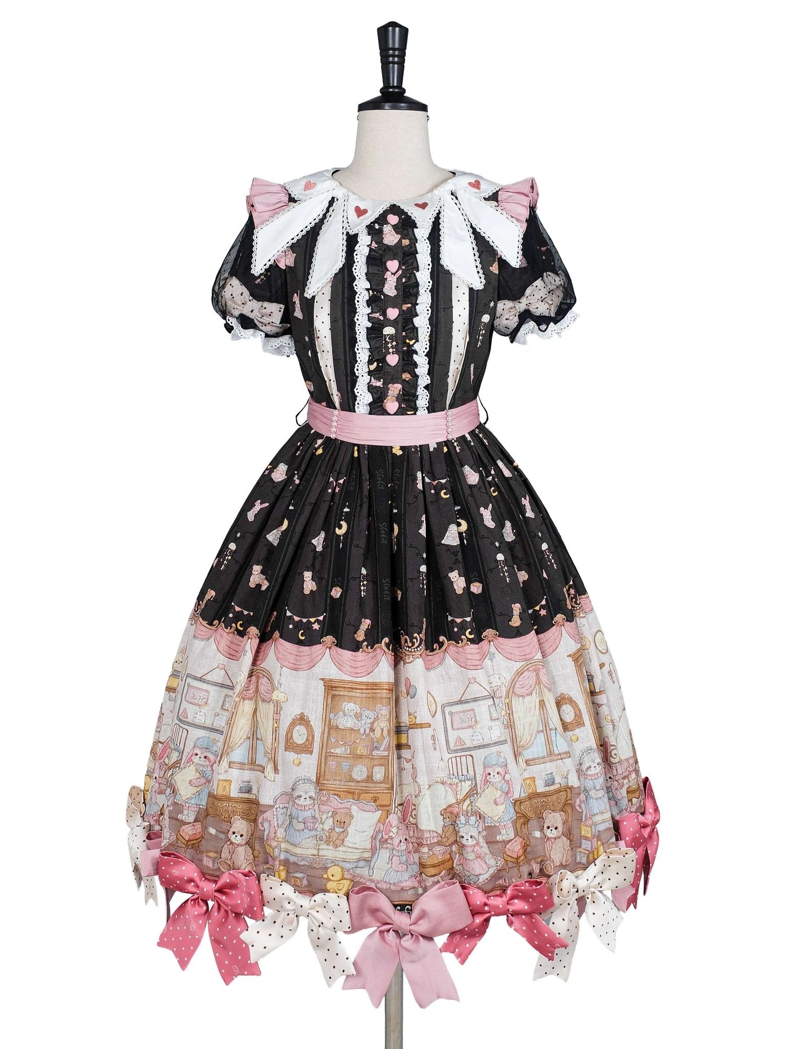 [Limited Edition: May 17] Lazy Bow JSK Gradient Bow Lolita Dress - LolitaEraShort OP+OverSkirtBlackS[Limited Edition: May 17] Lazy Bow JSK Gradient Bow Lolita Dress