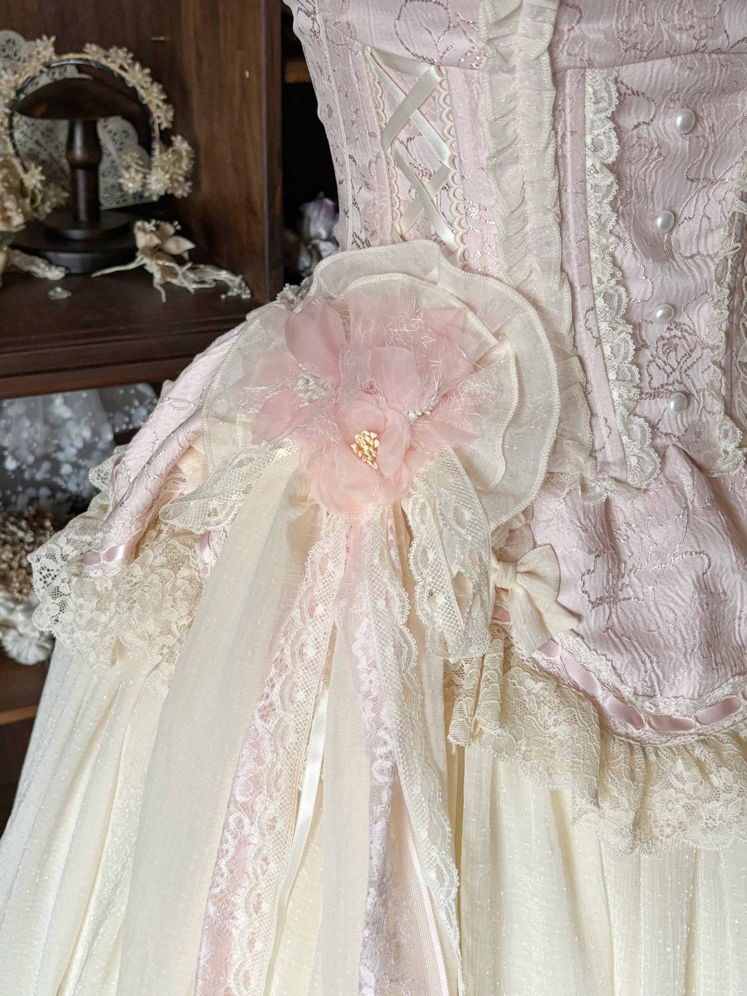 [Limited Edition: May 25 Ends] Dream Shadow Classic Lolita Dress - LolitaEraWaist FlowerPinkS[Limited Edition: May 25 Ends] Dream Shadow Classic Lolita Dress