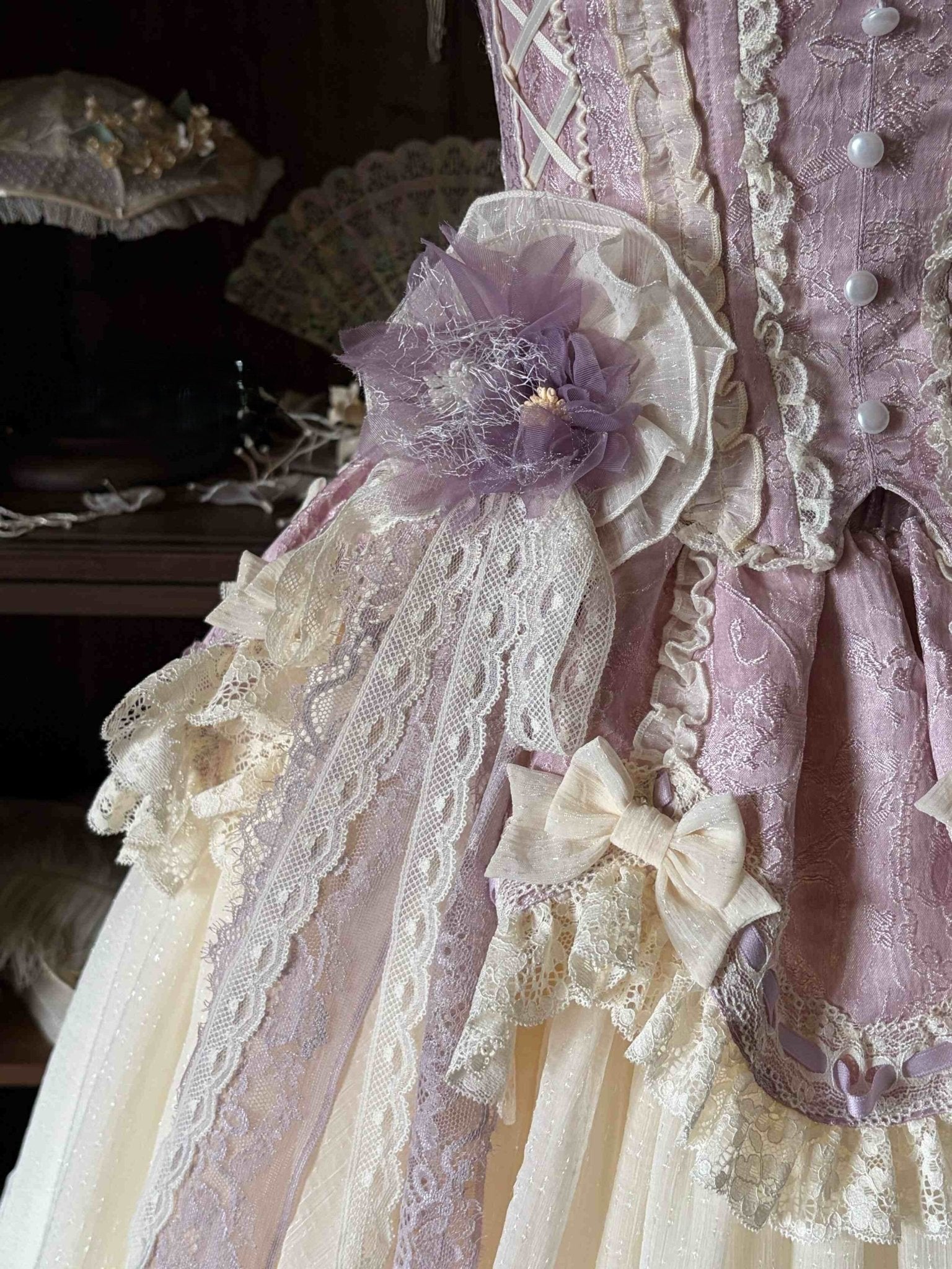 [Limited Edition: May 25 Ends] Dream Shadow Classic Lolita Dress - LolitaEraWaist FlowerPurpleS[Limited Edition: May 25 Ends] Dream Shadow Classic Lolita Dress
