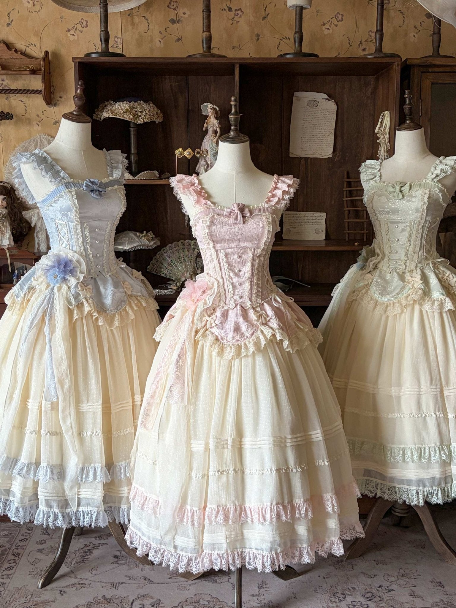 [Limited Edition: May 25 Ends] Dream Shadow Classic Lolita Dress - LolitaEraWaist FlowerPinkS[Limited Edition: May 25 Ends] Dream Shadow Classic Lolita Dress