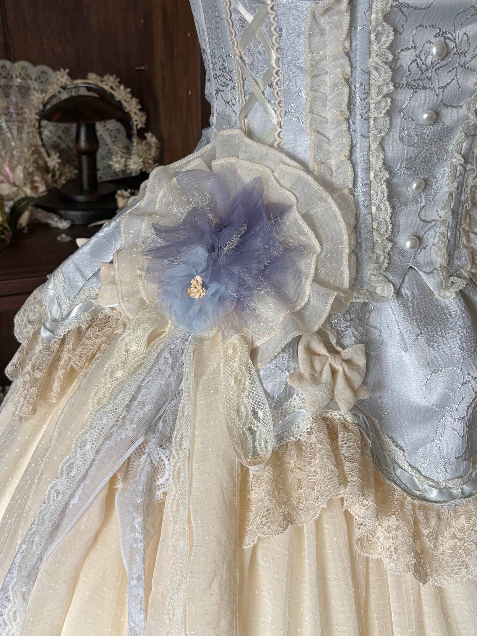 [Limited Edition: May 25 Ends] Dream Shadow Classic Lolita Dress - LolitaEraWaist FlowerBlueS[Limited Edition: May 25 Ends] Dream Shadow Classic Lolita Dress