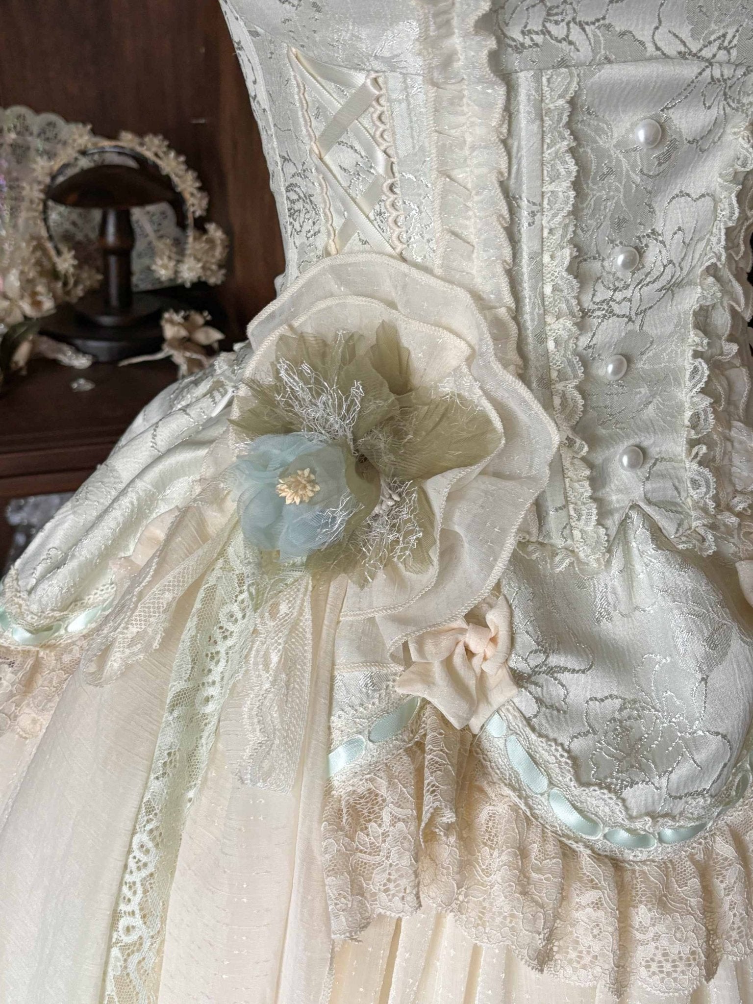 [Limited Edition: May 25 Ends] Dream Shadow Classic Lolita Dress - LolitaEraWaist FlowerGreenS[Limited Edition: May 25 Ends] Dream Shadow Classic Lolita Dress