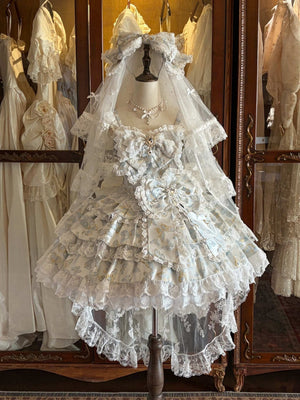 [Limited Edition: May 25 ] Moonlight Coronation Gorgeous Lolita JSK - LolitaEraDress Only=Includes Bust Bow + Waist BowBlueXS[Limited Edition: May 25 ] Moonlight Coronation Gorgeous Lolita JSK