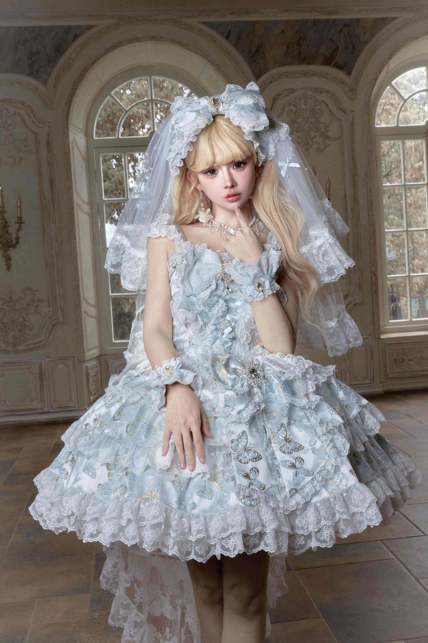 [Limited Edition: May 25 ] Moonlight Coronation Gorgeous Lolita JSK - LolitaEraDress Only=Includes Bust Bow + Waist BowWhiteXS[Limited Edition: May 25 ] Moonlight Coronation Gorgeous Lolita JSK